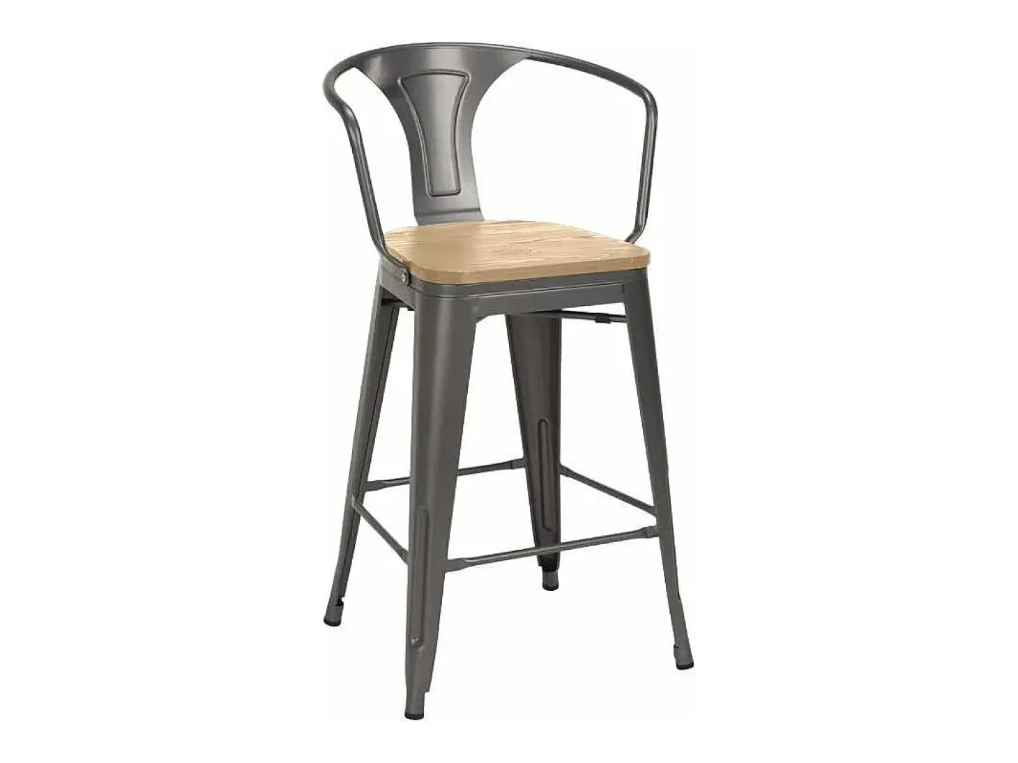 taburete alto estilo diseño industrial bar cocina steel wood back light - Gris Oscuro