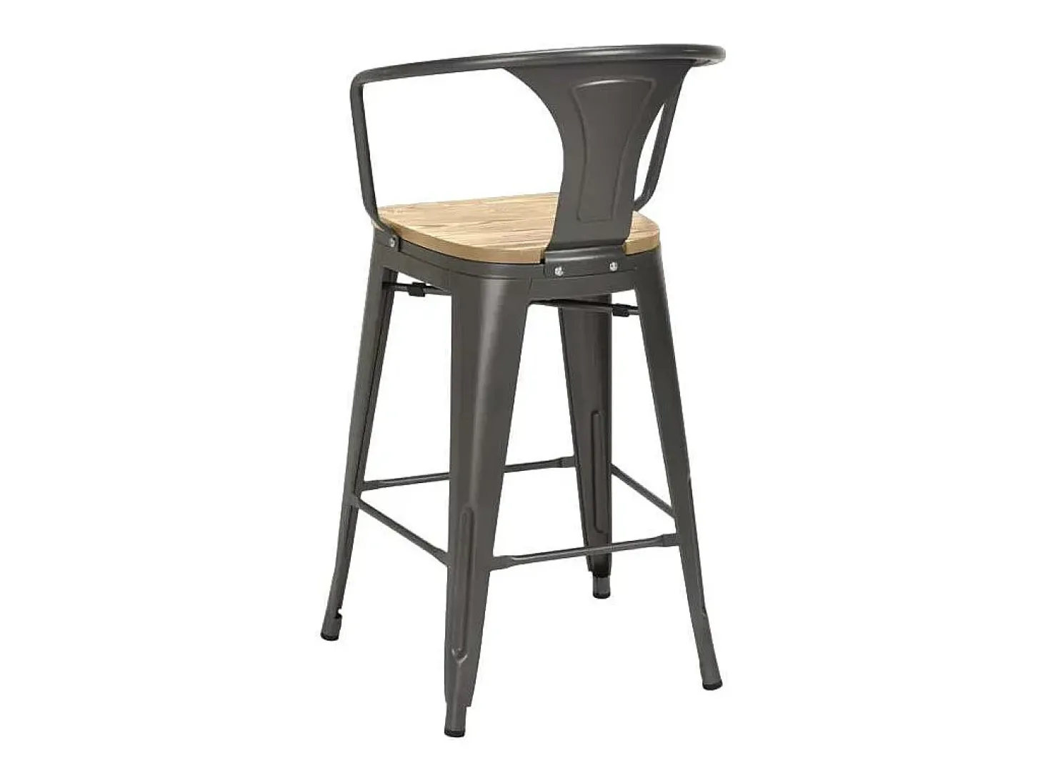 taburete alto estilo diseño industrial bar cocina steel wood back light - Gris Oscuro