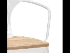 taburete alto estilo diseño industrial bar cocina steel wood back light - Blanco