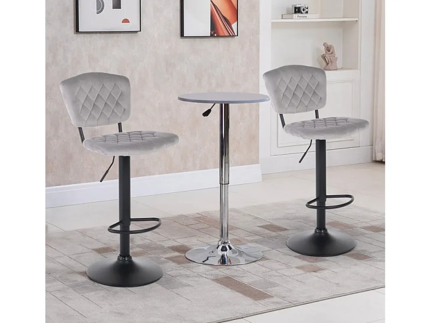 Taburete alto regulable para cocina tapizado en tejido terciopelo Toronto - Gris claro