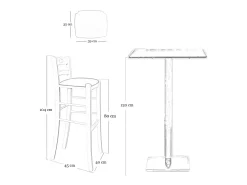 Taburete de 80 cm de altura en madera de nogal oscuro con asiento acolchado en piel sintética marrón.