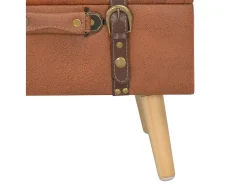 Taburete de almacenamiento de piel sintética marrón claro de 40 cm