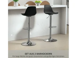 Taburete de bar con respaldo, regulable en altura, patas de metal, piel sintética, color negro (42x38x82-104 cm)
