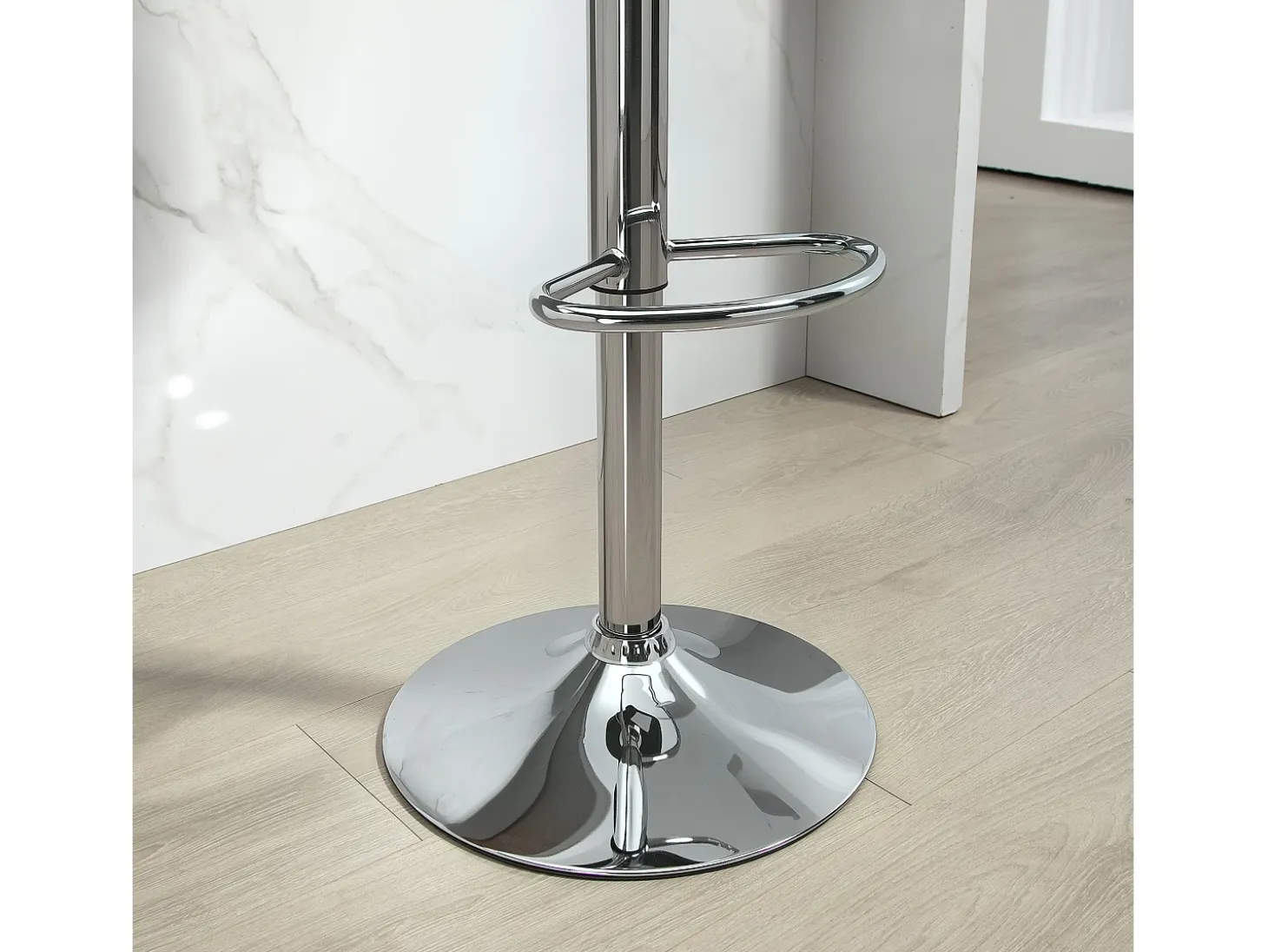 Taburete de bar con respaldo, regulable en altura, patas de metal, piel sintética, color negro (42x38x82-104 cm)