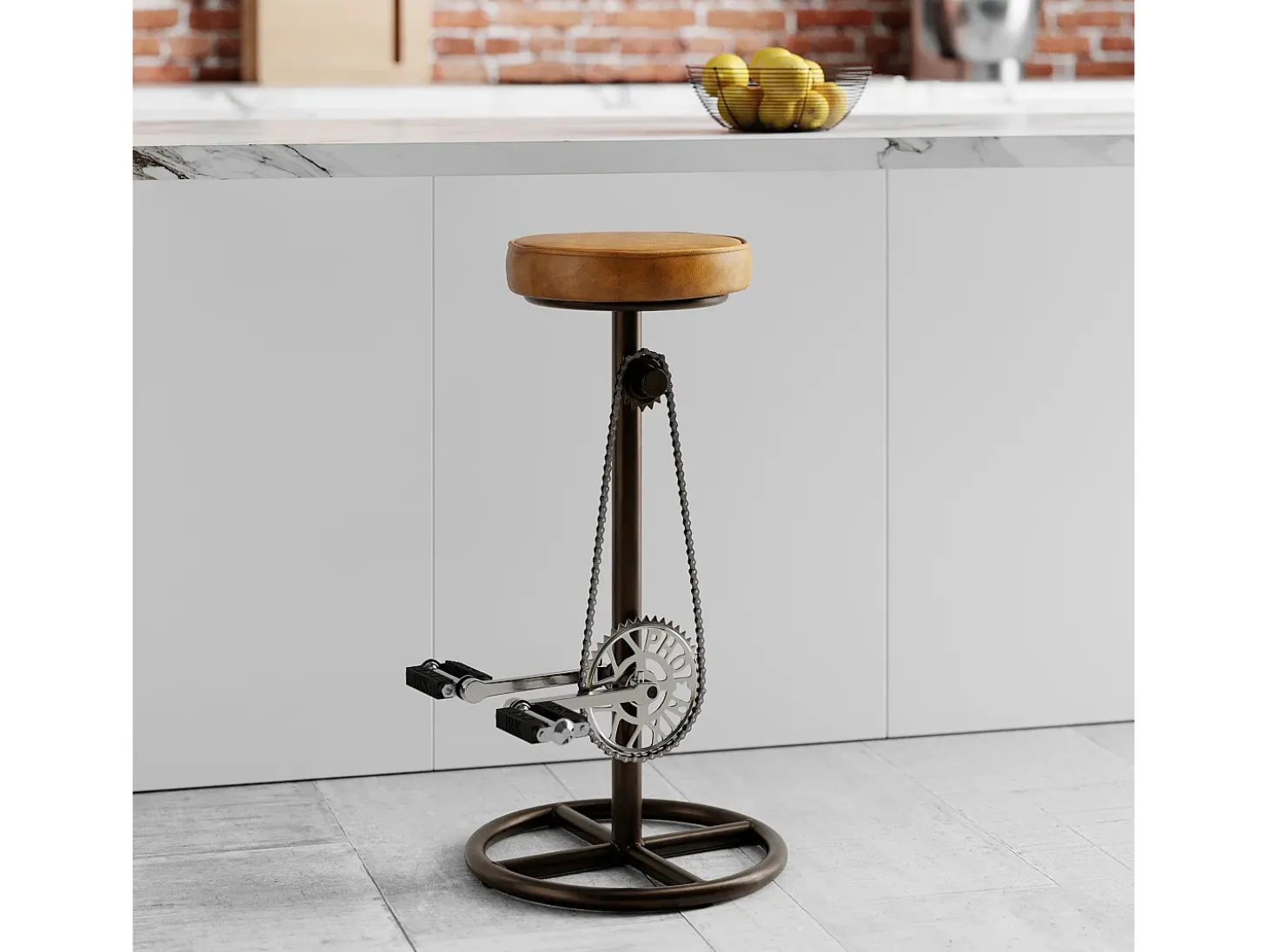 Taburete de bar de 73 cm en cuero marrón - Gaya