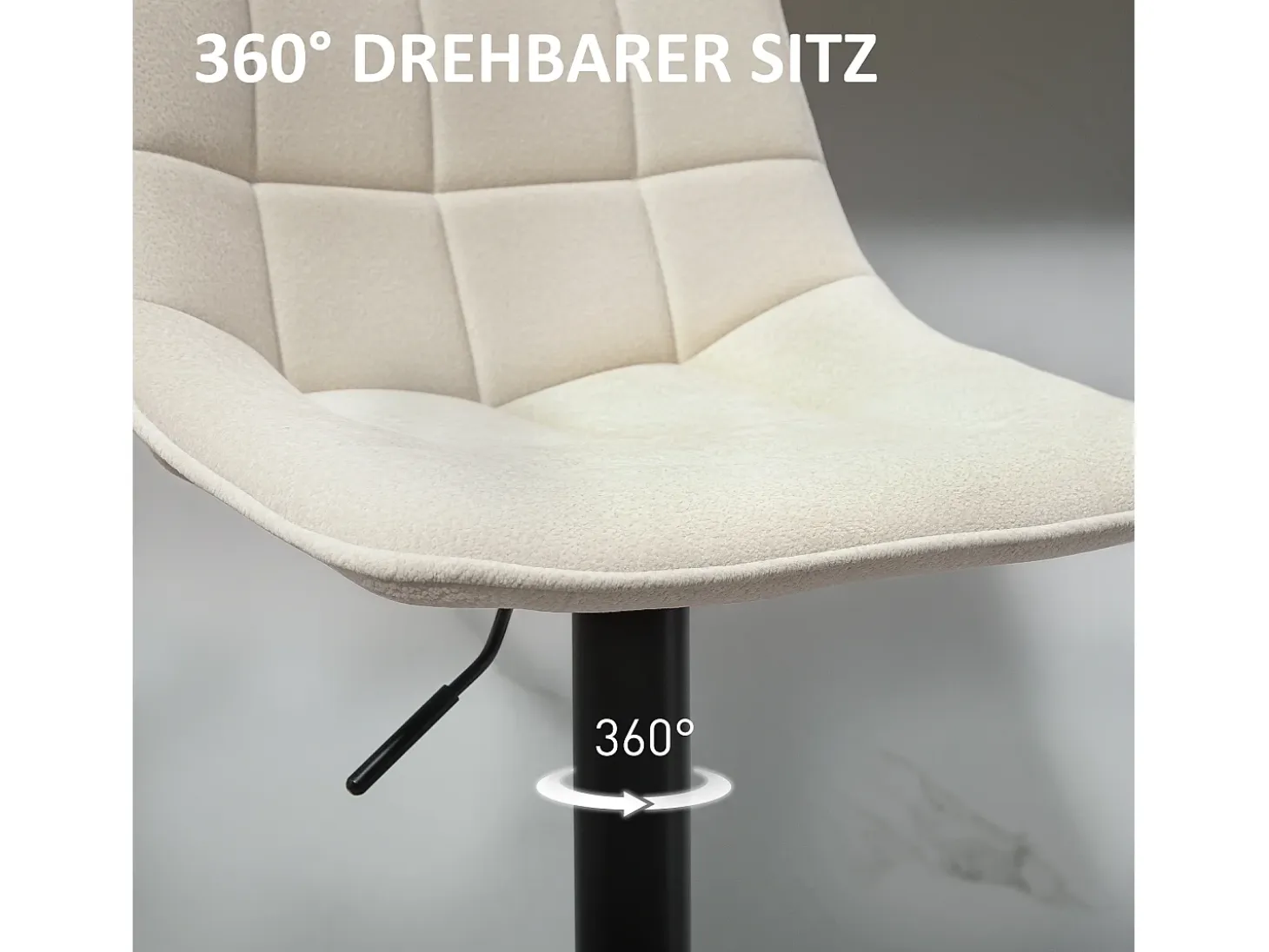 Taburete de bar de 2 piezas, asiento tapizado con respaldo, estructura de acero, tejido chenilla, con reposapiés y rotación de 360°, beige (53x47x117 cm)