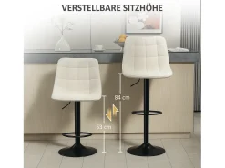 Taburete de bar de 2 piezas, asiento tapizado con respaldo, estructura de acero, tejido chenilla, con reposapiés y rotación de 360°, beige (53x47x117 cm)