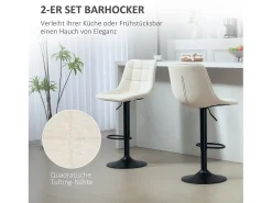 Taburete de bar de 2 piezas, asiento tapizado con respaldo, estructura de acero, tejido chenilla, con reposapiés y rotación de 360°, beige (53x47x117 cm)