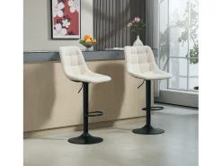 Taburete de bar de 2 piezas, asiento tapizado con respaldo, estructura de acero, tejido chenilla, con reposapiés y rotación de 360°, beige (53x47x117 cm)