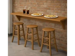Taburete de bar de madera con asiento redondo h 67, patas de sable en nogal claro