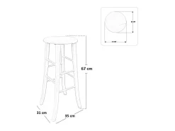 Taburete de bar de madera con asiento redondo h 67, patas de sable en nogal claro