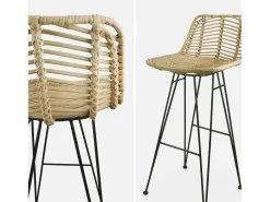 Taburete de bar de metal y ratán, set de 2 beige