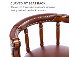 Taburete de bar de piel auténtica - Diseño moderno con respaldo, estructura de madera, giratorio 360°, marrón (54,8 x 54,8 x 96 cm)