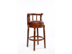 Taburete de bar de piel auténtica - Diseño moderno con respaldo, estructura de madera, giratorio 360°, marrón (54,8 x 54,8 x 96 cm)
