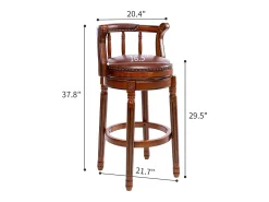 Taburete de bar de piel auténtica - Diseño moderno con respaldo, estructura de madera, giratorio 360°, marrón (54,8 x 54,8 x 96 cm)