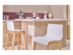 Taburete de bar diseño madera y blanco 65cm lote de 2 NEW SURF