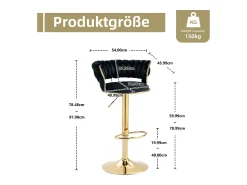 Taburete de bar giratorio de 360° con respaldo, altura ajustable, terciopelo, negro (54 x 46 x 78,5-97 cm)