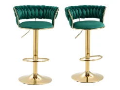 Taburete de bar giratorio de 360°, diseño moderno, terciopelo, estructura dorada, juego de 2, altura ajustable (54 x 48 x 78-97 cm)