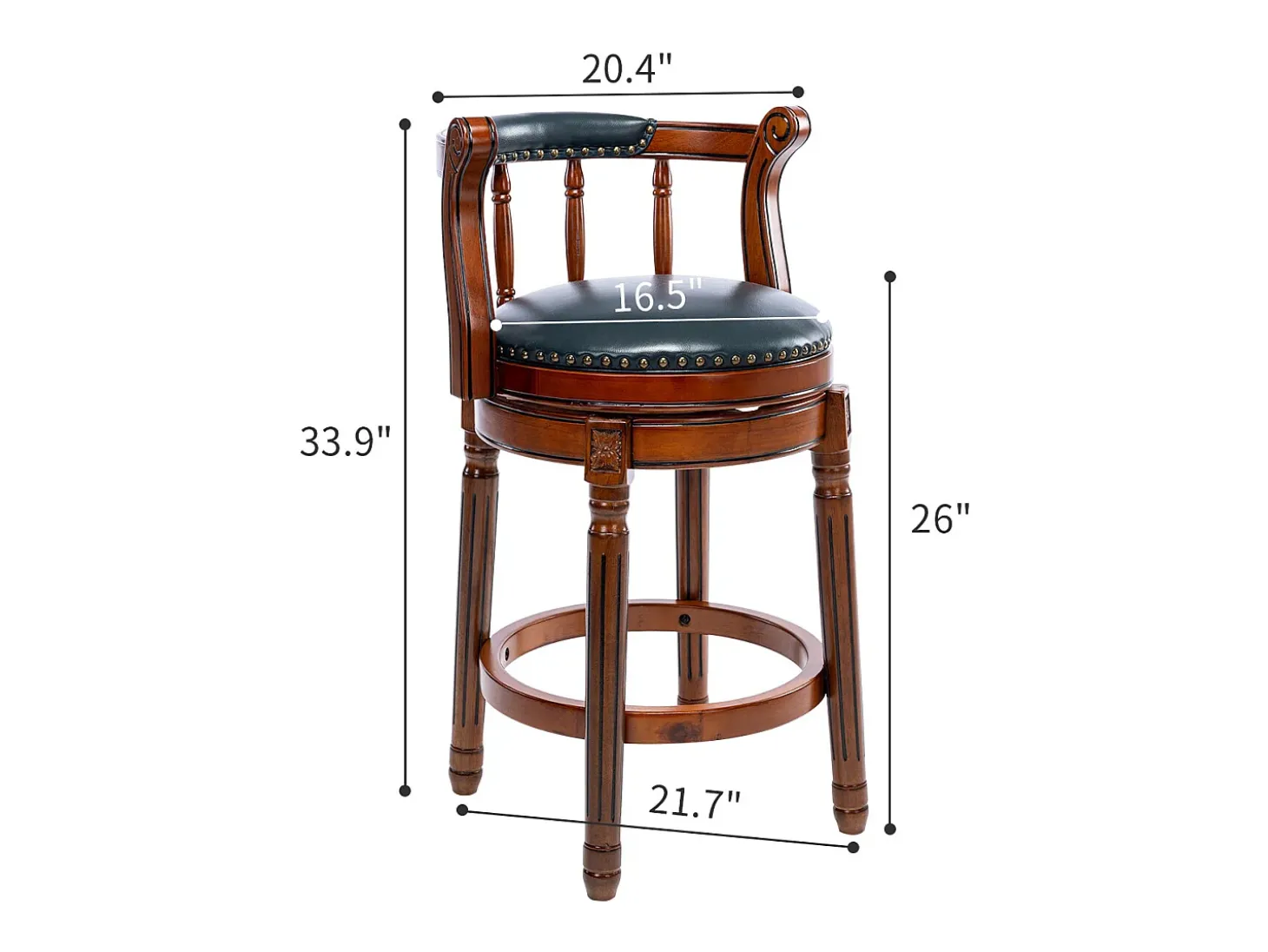 Taburete de bar giratorio 360° de cuero auténtico y madera, diseño moderno, azul (54,8 x 54,8 x 96 cm)