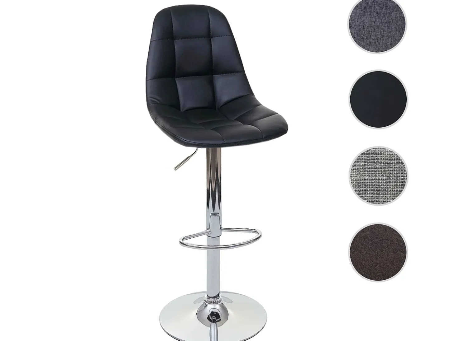 Taburete de bar MCW-A67, imitación de cuero negro, pie cromado