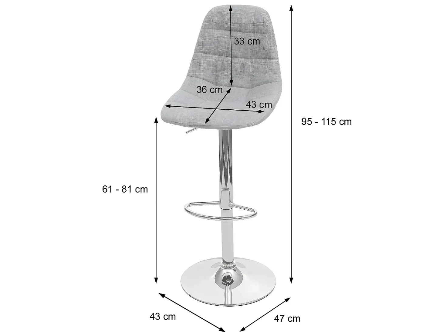 Taburete de bar MCW-A67, imitación de cuero negro, pie cromado