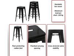 Taburete de bar MCW-A73 Metal apilable, negro