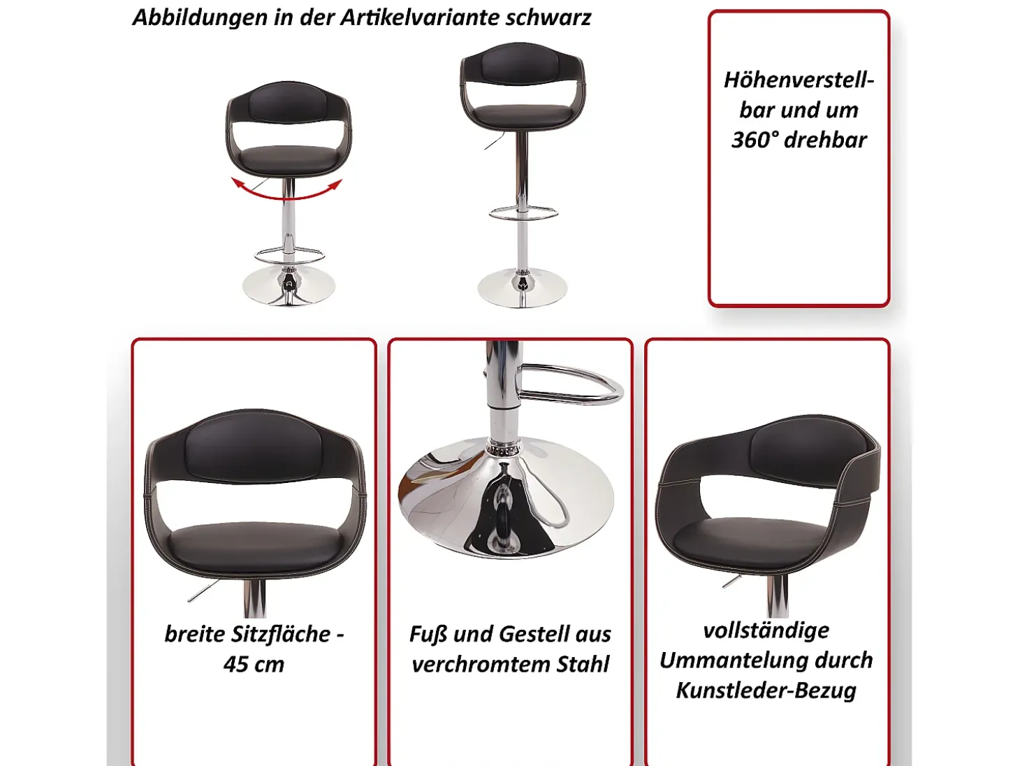 Taburete de bar MCW-A47b, negro