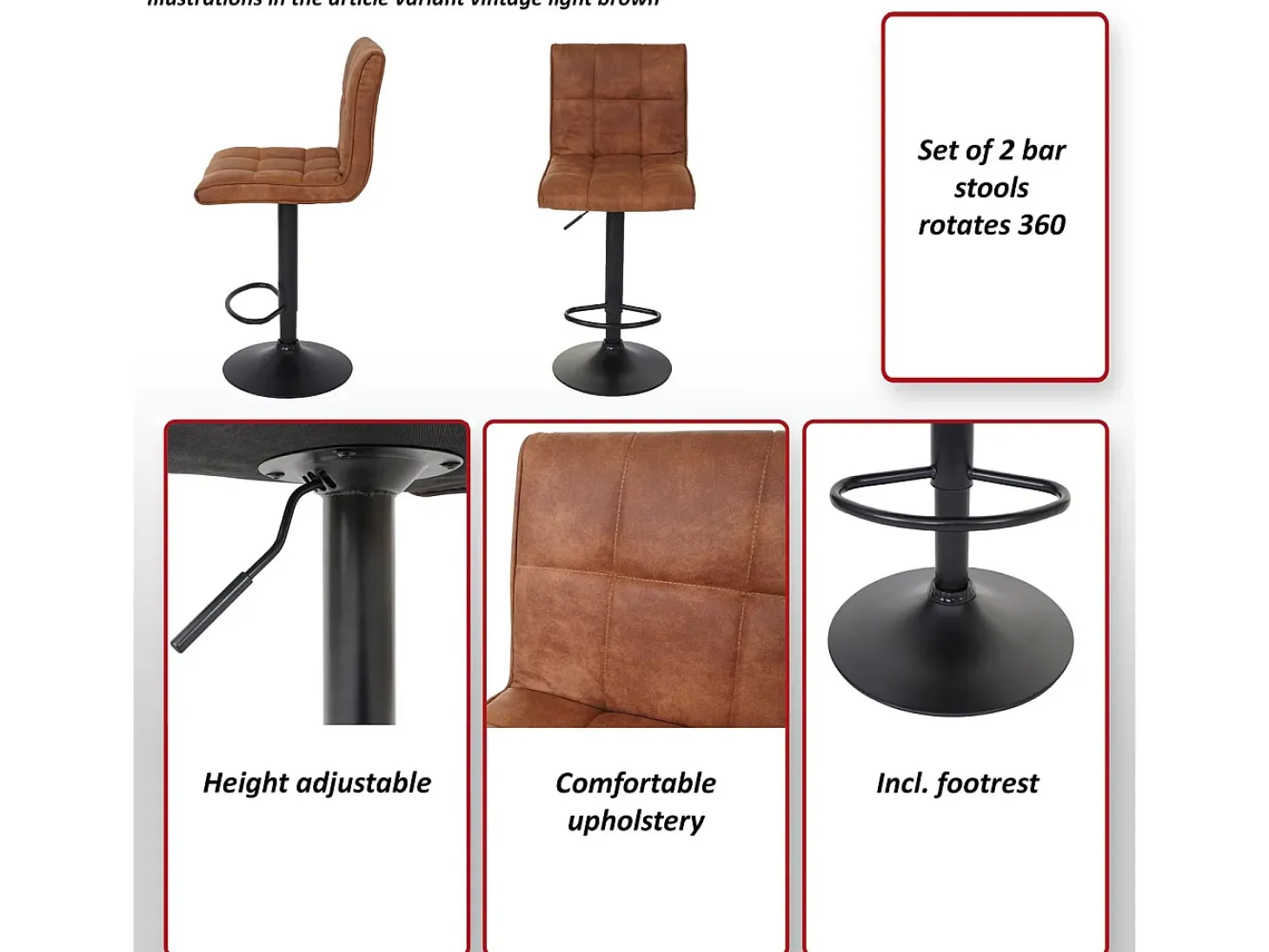 Taburete de bar MCW-B13, vintage gris oscuro