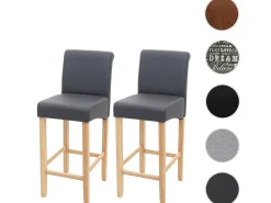 Taburete de bar MCW-C33 (juego de 2), gris mate, patas claras, imitación de cuero