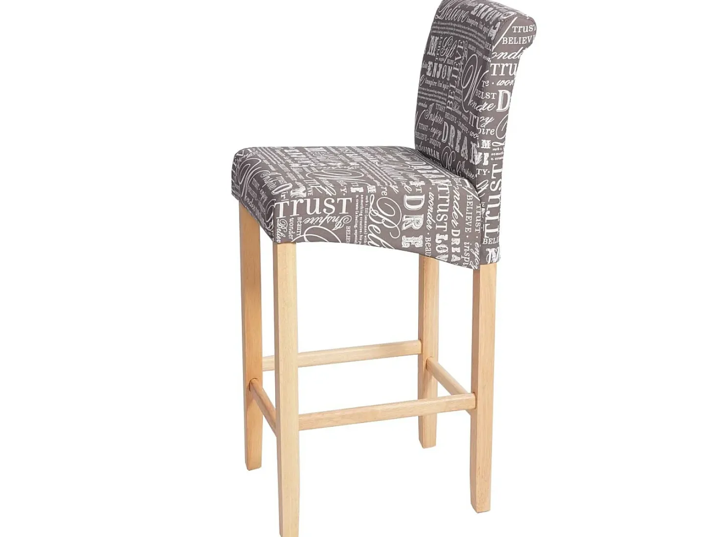Taburete de bar MCW-C33 (juego de 2), letras, gris, patas claras, tela/textil