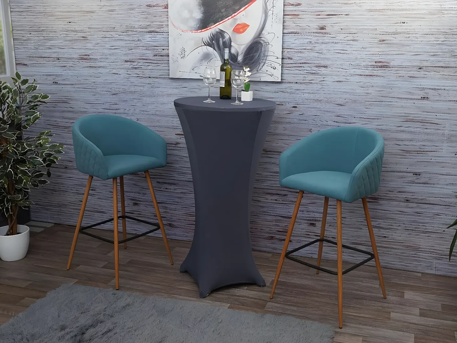 Taburete de bar MCW-D72 (juego de 2), tela/textil, turquesa