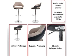 Taburete de bar MCW-F16 (juego de 2), taupe-negro