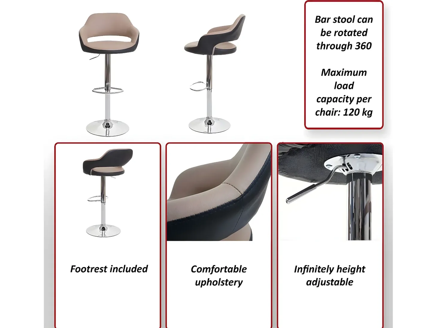 Taburete de bar MCW-F16 (juego de 2), taupe-negro