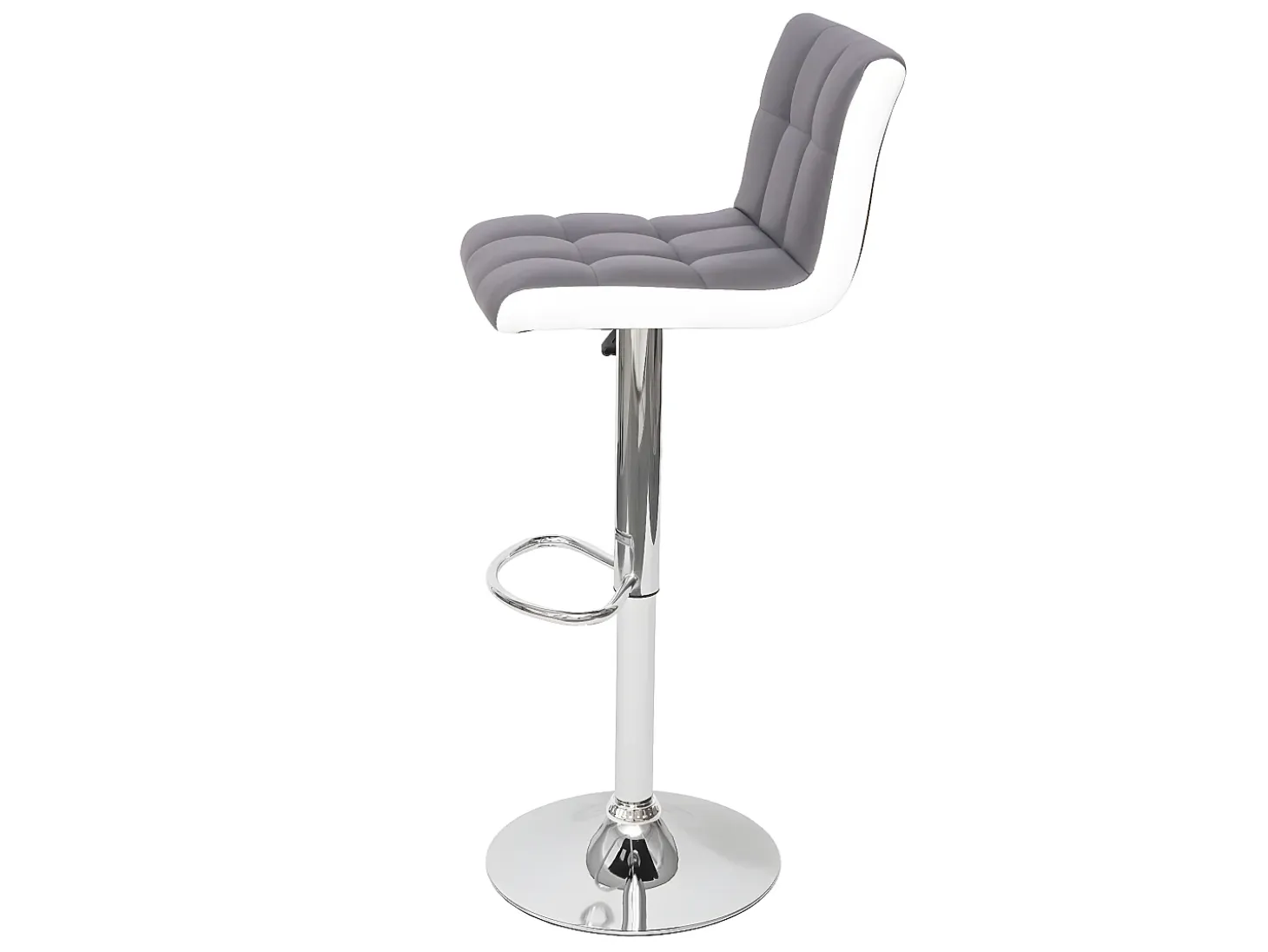 Taburete de bar MCW-G87 (juego de 2), imitación de cuero gris-blanco, base cromada