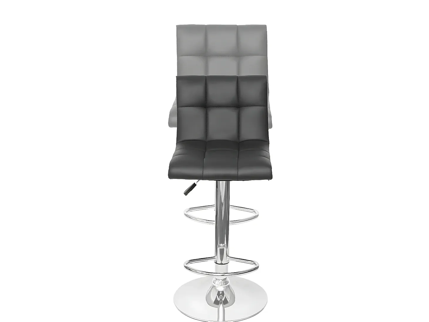 Taburete de bar MCW-G87 (juego de 2), imitación de cuero gris-blanco, base cromada