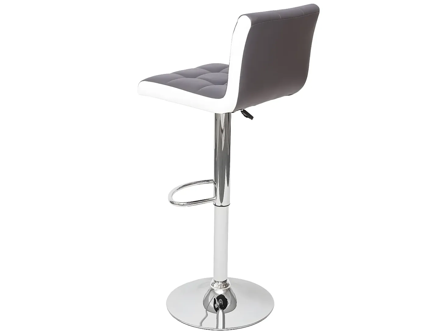 Taburete de bar MCW-G87 (juego de 2), imitación de cuero gris-blanco, base cromada