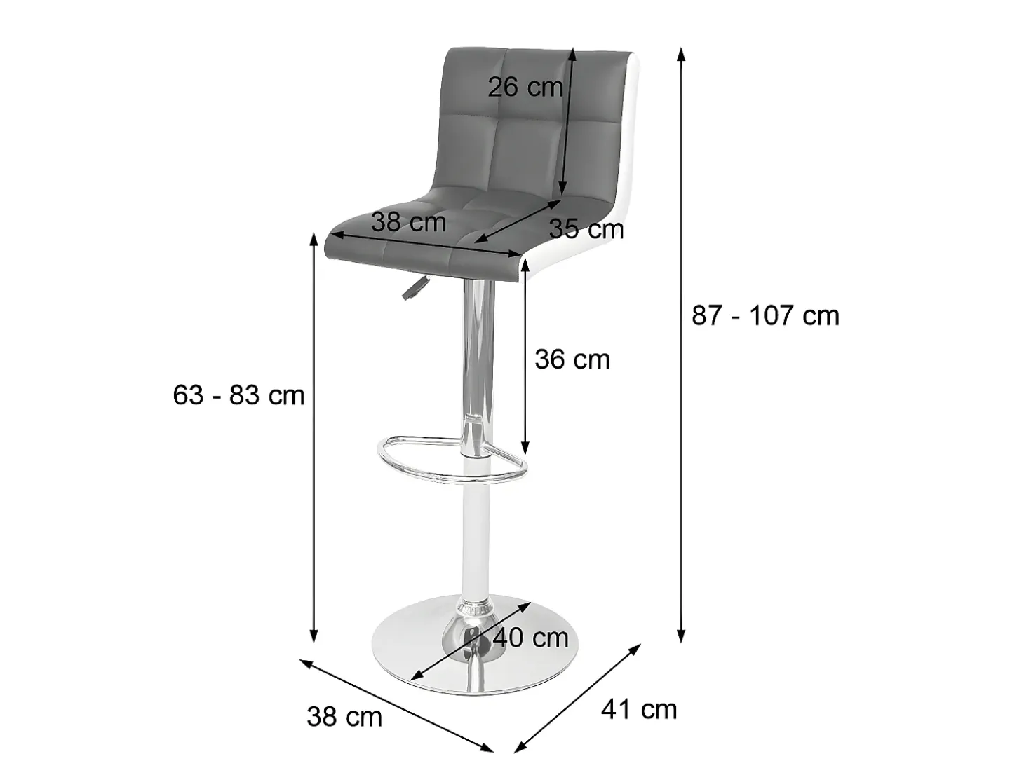 Taburete de bar MCW-G87 (juego de 2), imitación de cuero gris-blanco, base cromada