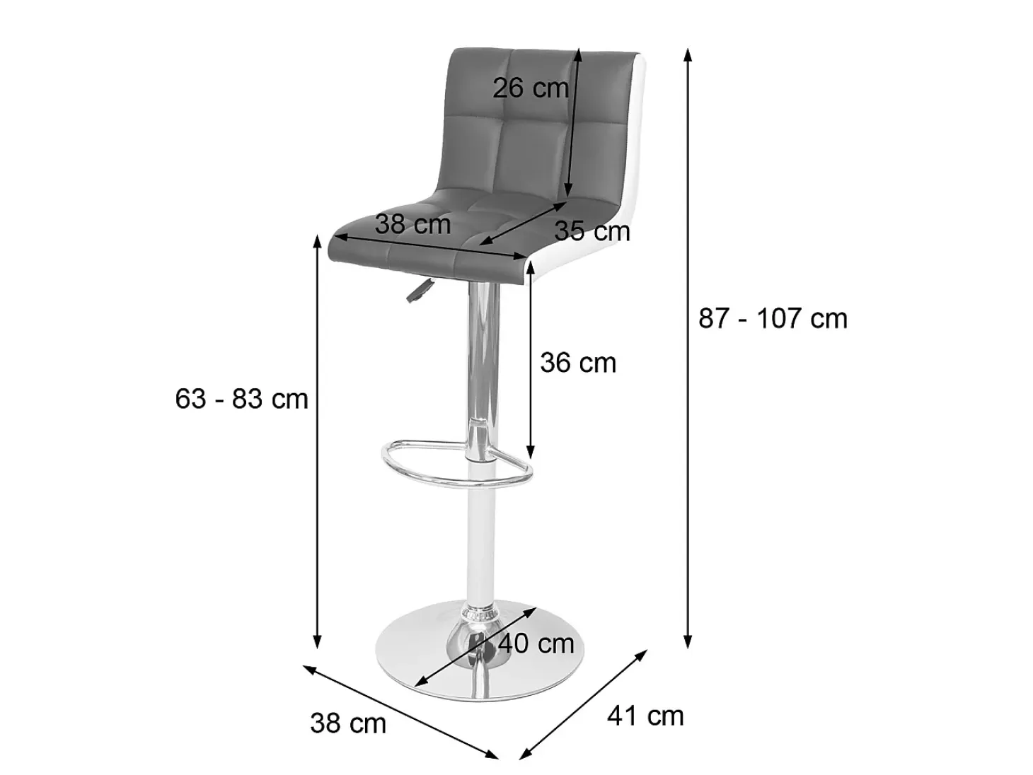 Taburete de bar MCW-G87 (juego de 2), imitación de cuero marrón-blanco, base cromada