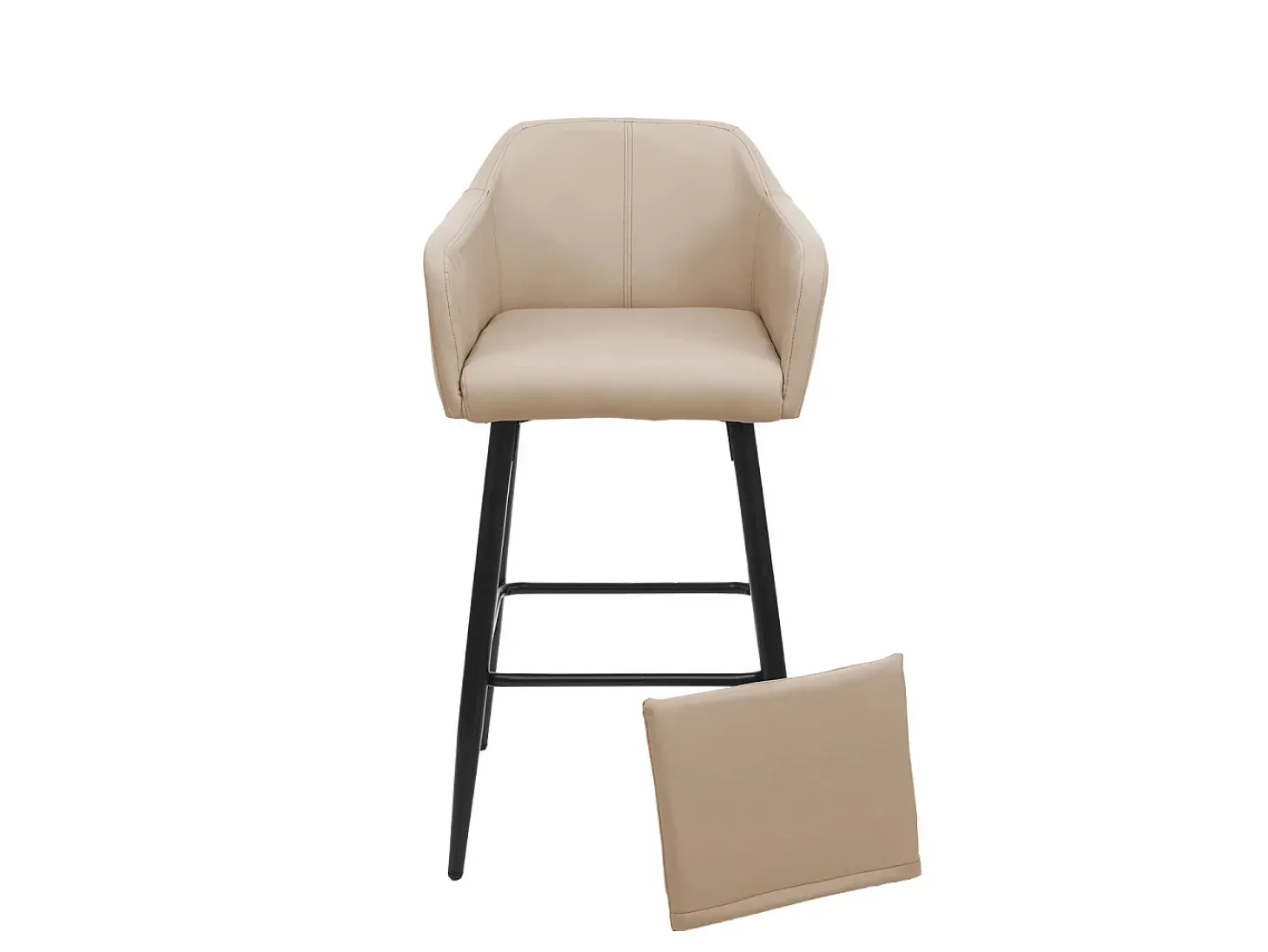 Taburete de bar MCW-H93 (juego de 2), imitación de cuero topo-beige