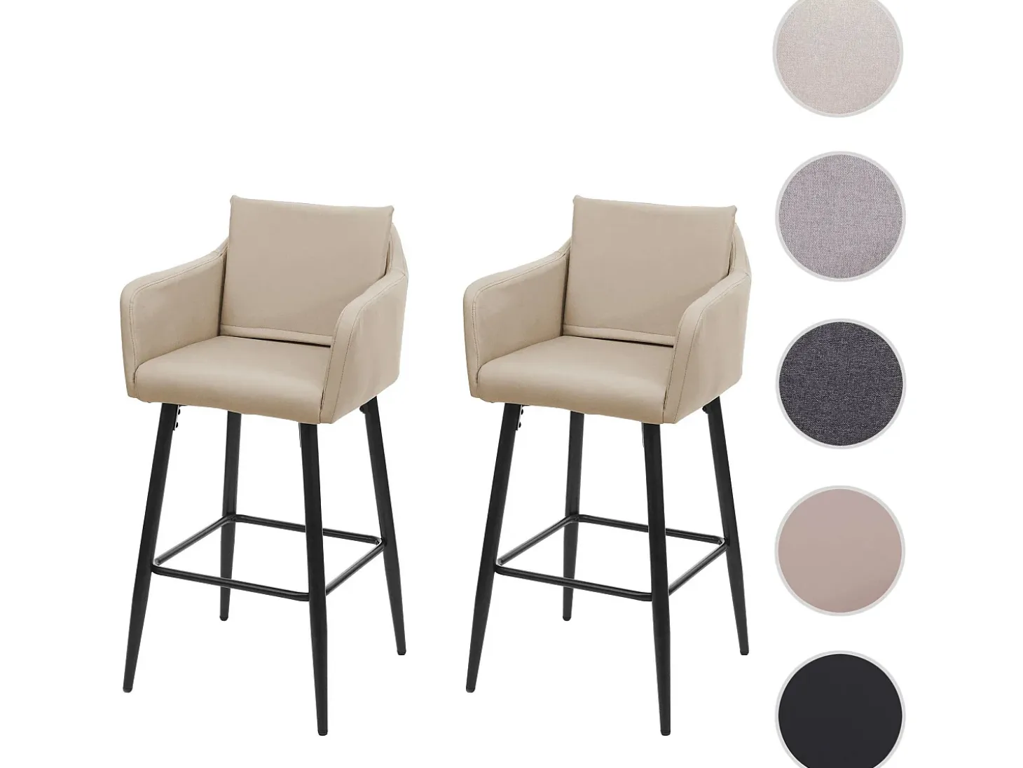 Taburete de bar MCW-H93 (juego de 2), imitación de cuero topo-beige