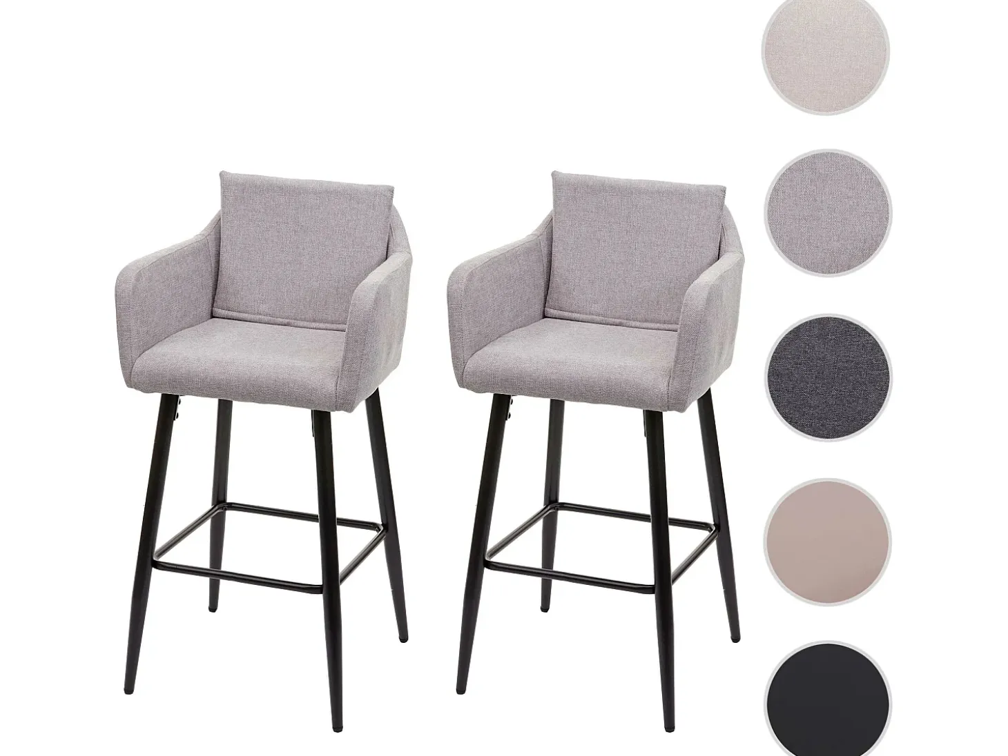 Taburete de bar MCW-H93 (juego de 2), tela/textil gris claro