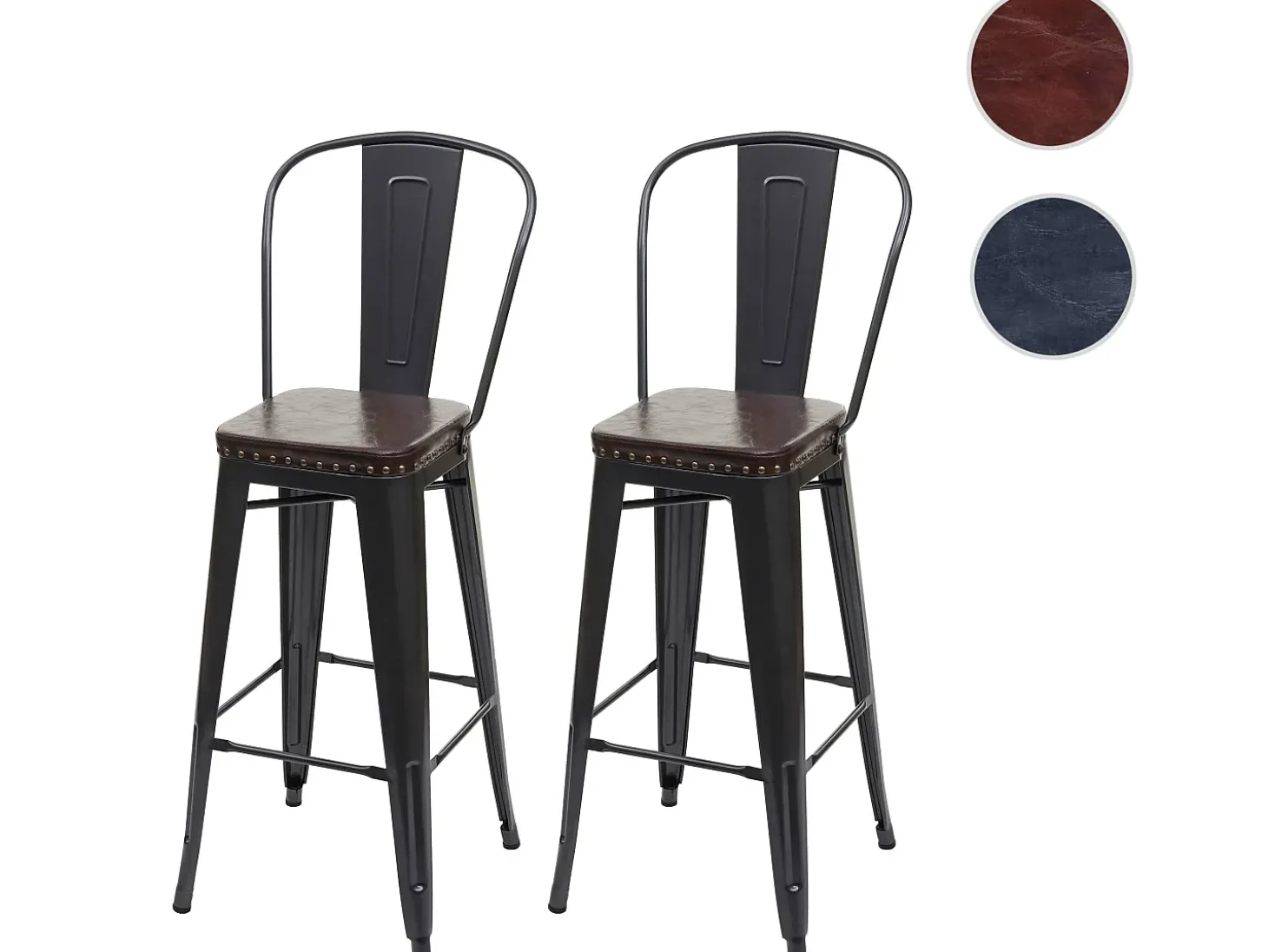 Taburete de bar MCW-H10c (juego de 2), negro-marrón