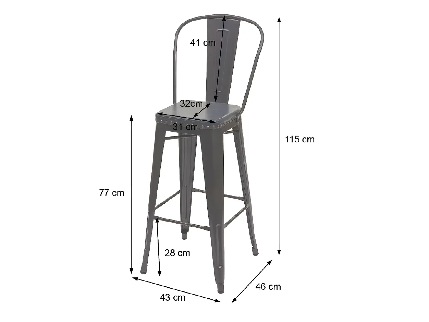 Taburete de bar MCW-H10c (juego de 2), negro-marrón