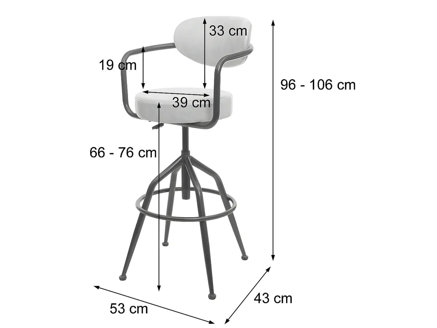 Taburete de bar MCW-H10f, gris vintage