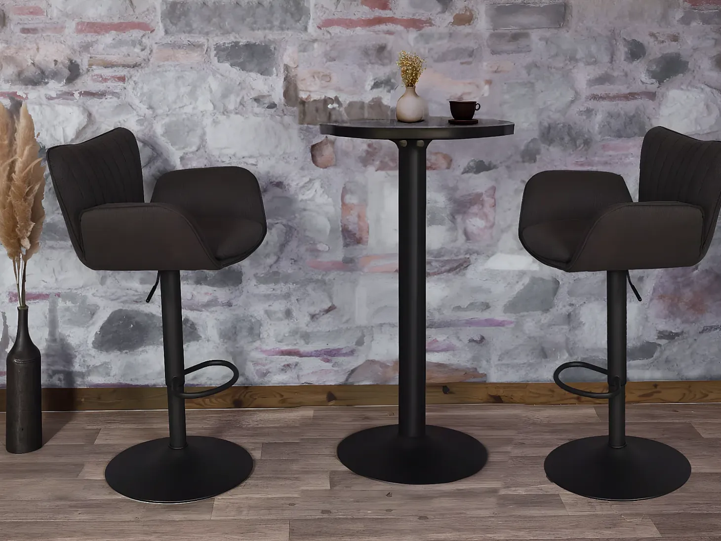 Taburete de bar MCW-M67 (juego de 2), gris claro pie negro