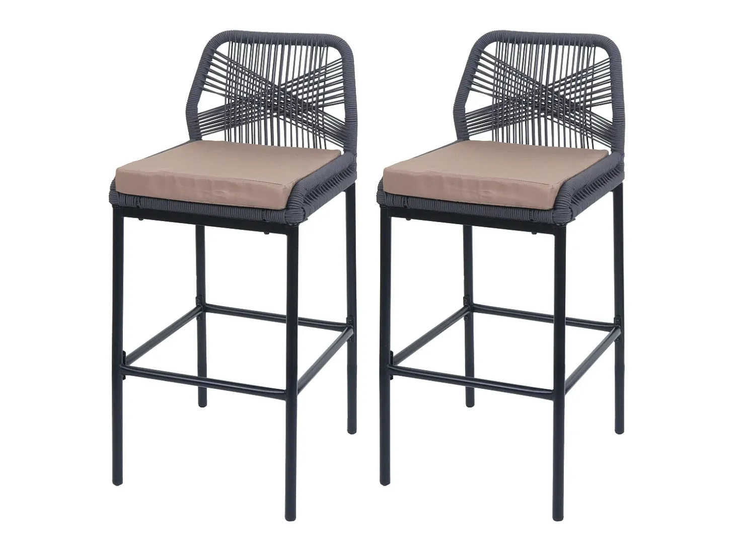 Taburete de bar MCW-O21 (set de 2), antracita, cojín topo