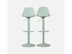 Taburete de bar regulable con imitación cuero, set de 2 verde celadón