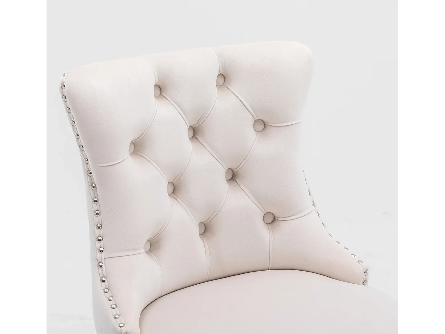 Taburete de bar tapizado en terciopelo, diseño contemporáneo, con patas de madera y ribete de tachuelas, color beige (60 x 50 x 66 cm)
