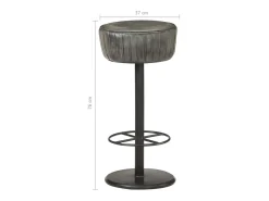 Taburete de cocina de cuero auténtico gris envejecido ES97382