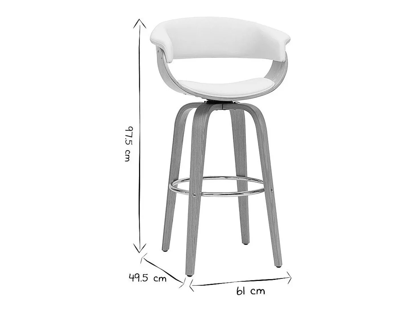 Taburete de cocina de diseño giratorio blanco y madera clara 67 cm OKTAV